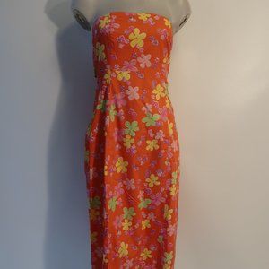 Womens Lilly Pulitzer Coral Multi Floral Back Tie Cut-Out Strapless Dress 6 *